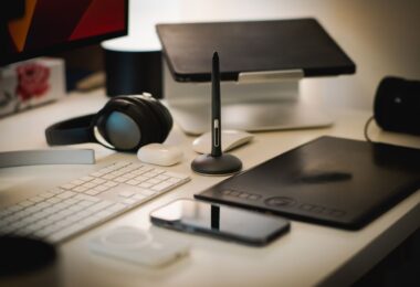 Graphic designer working in a home office studio, using a skill to make money from home online