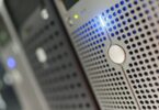 Servers in a data center room that power a hosting service for website owners