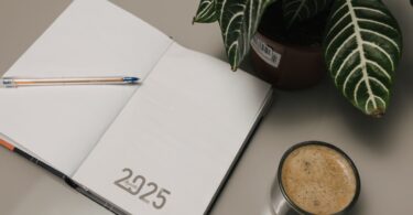 Open planner with coffee on a desk, planning how to start an online business