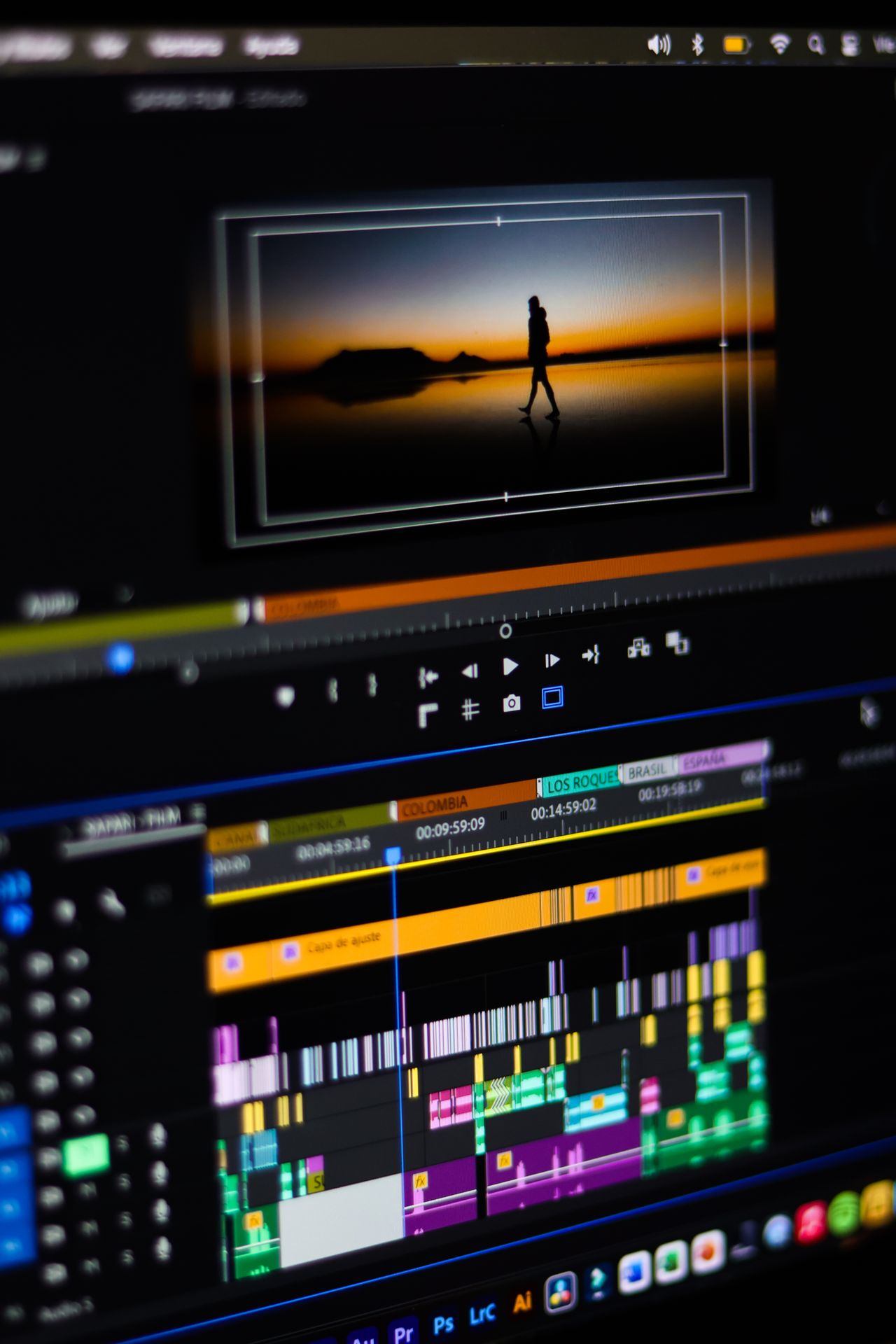 Video editing timeline on a computer screen, part of producing videos that earn YouTube ad revenue