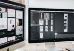 Dual monitors displaying website design projects, made simple with the best website builder