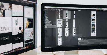 Dual monitors displaying website design projects, made simple with the best website builder