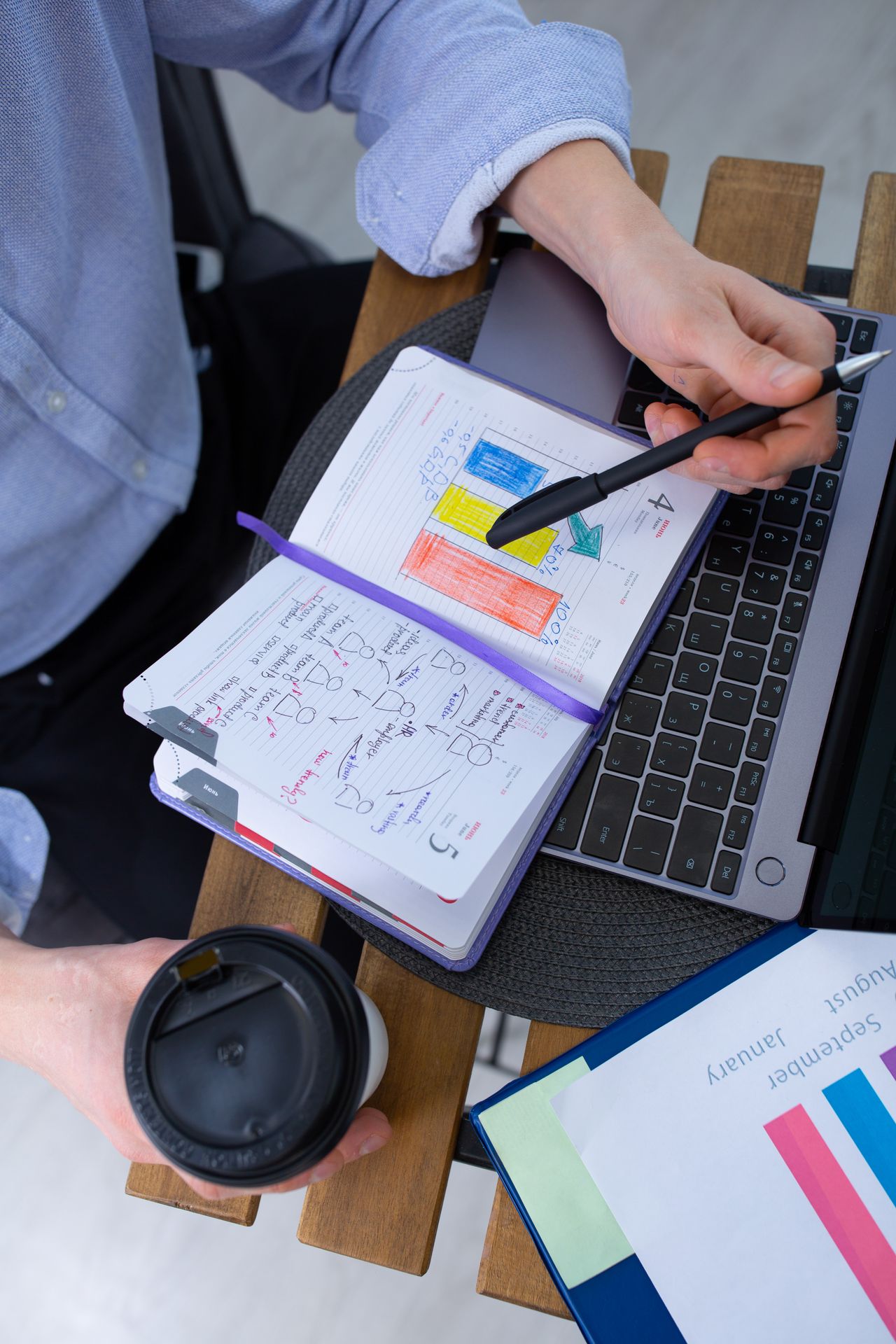 Business owner taking notes while planning the steps to start an online business